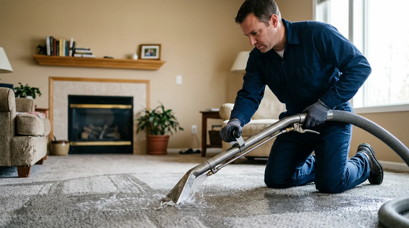 Water damage restoration technician working near Westmoreland, KS